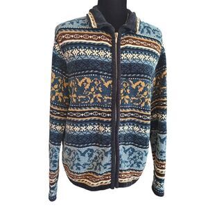DESIGNERS STUDIO Cardigan Chenille Zippered Front Nordic Design Sz L